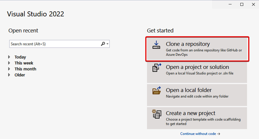 Figure 9.9 – The “Clone a repository” option from the startup window