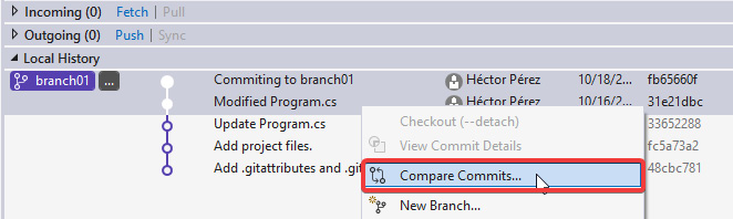 Figure 9.28 – The "Compare Commits…" option