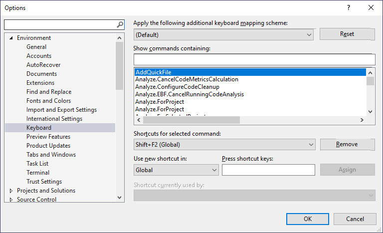 Figure 13.1 – The "Keyboard" option for customizing shortcuts