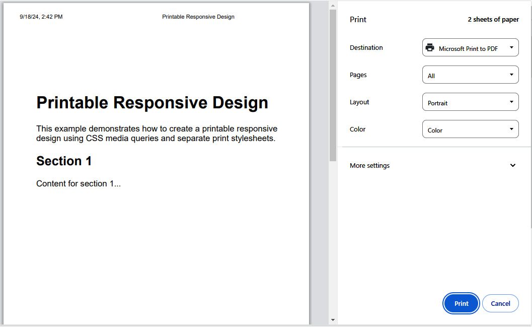 Figure 8.17: Printing preview