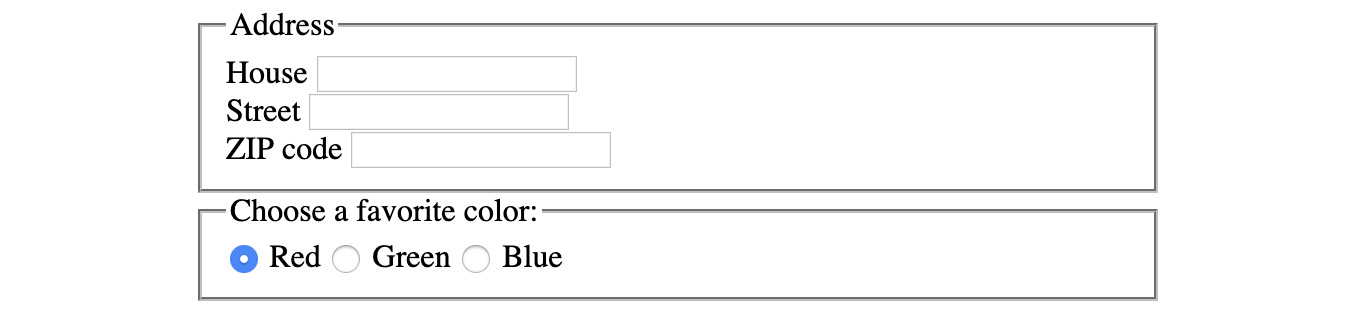 Figure 9.6: Form with fieldsets and legend