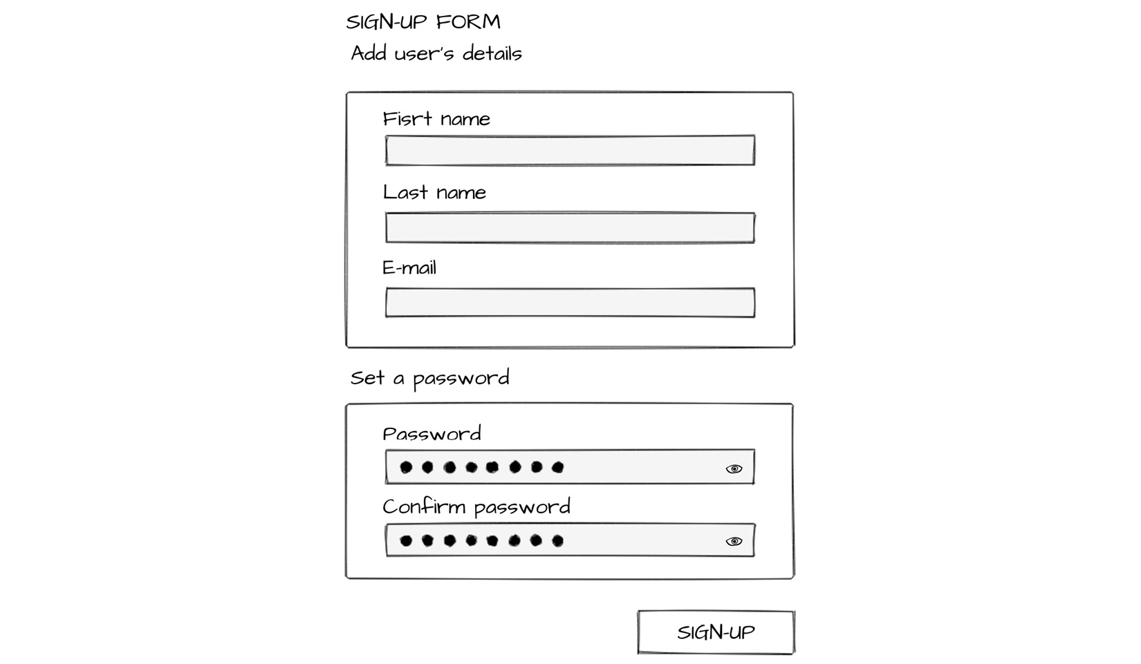 Figure 9.7: Wireframe of the sign up form