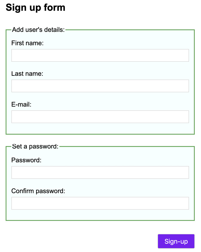 Figure 9.10: The accessible sign up form we have created