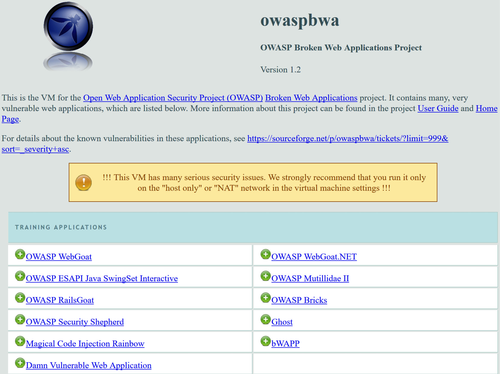 Figure 1.10 – Splash pag﻿e of the VM