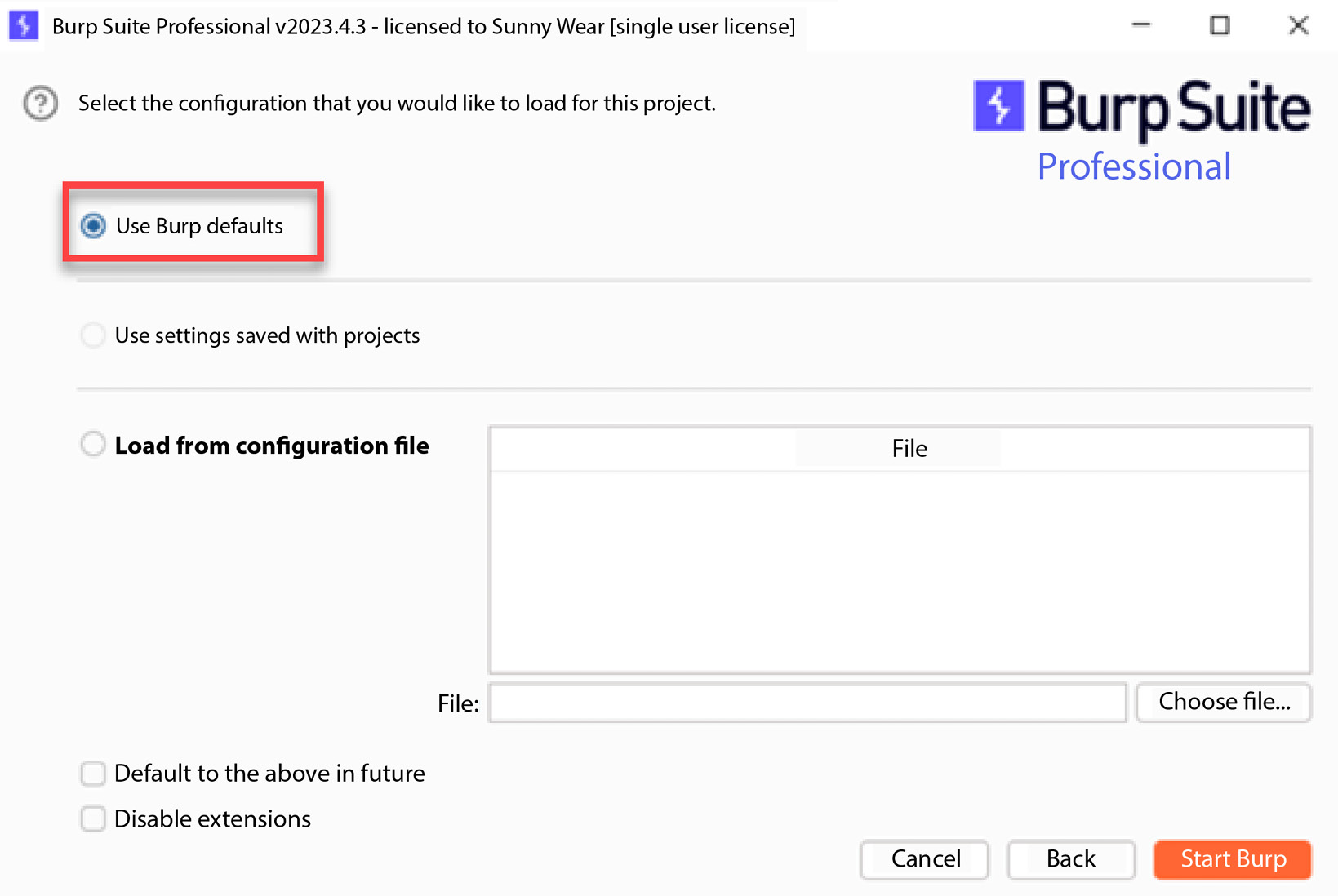 Figure 1.17 – Configuration options upon startup