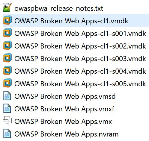 Figure 1.4 – File listing after unzipping OWASP_Broken_Web_Apps_VM_1.2.7z