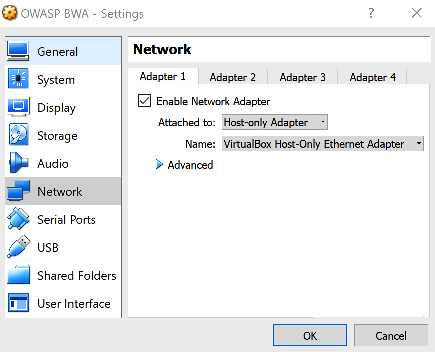 Figure 1.7 – Network adapter settings