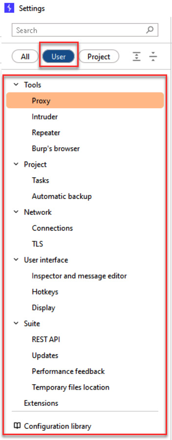 Figure 3.64 – User configurations