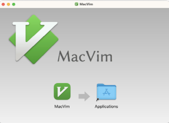 Figure 1.5 – The MacVim installation screen – drag and drop MacVim into the Applications folder