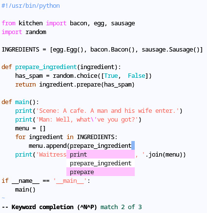 Figure 4.1 – Vim’s native autocomplete