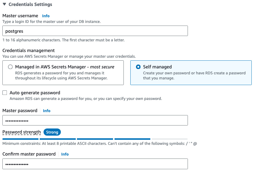 Figure 10.5 – Credentials Settings for the RDS database
