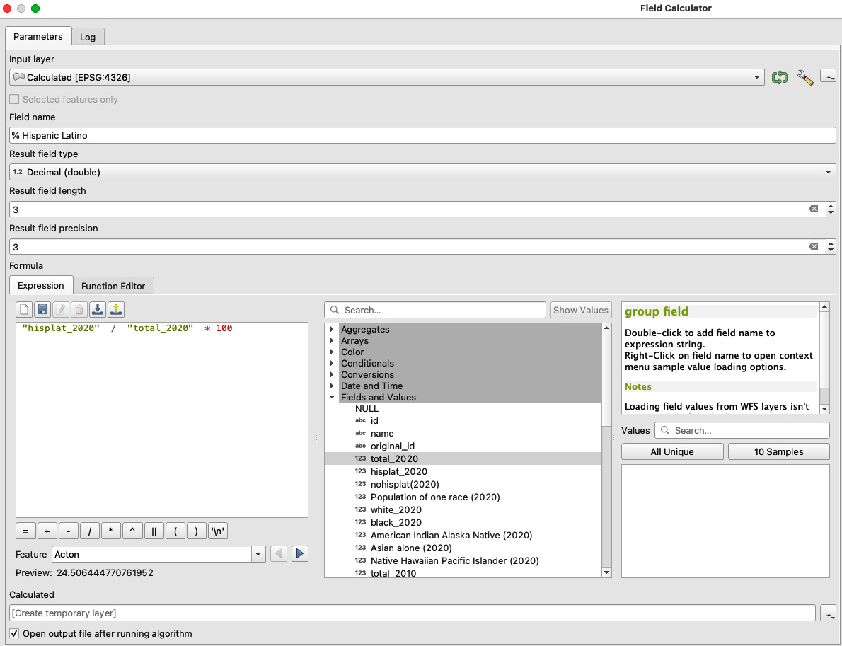 Figure 4.13 – The Field calculator tool creating a new column in QGIS