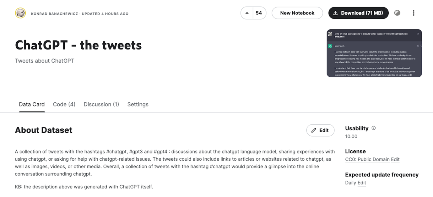 Figure 3.3: Creating a new notebook from the Dataset page