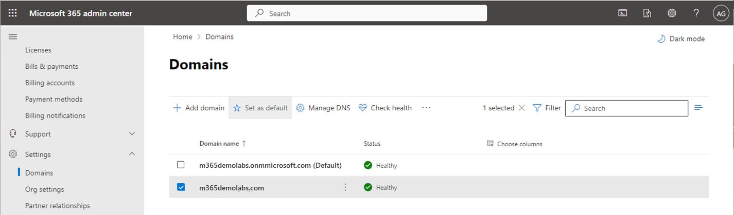 Figure 1.15 – Setting the default domain