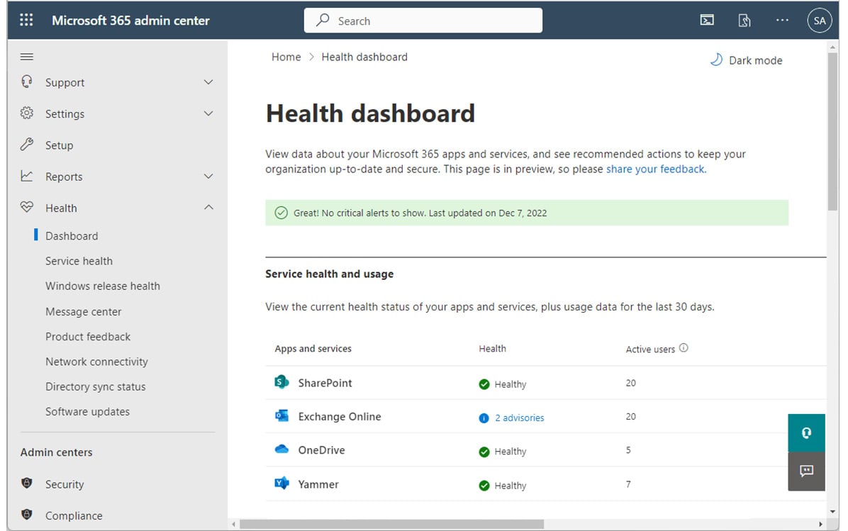 Figure 1.17 – Service health dashboard