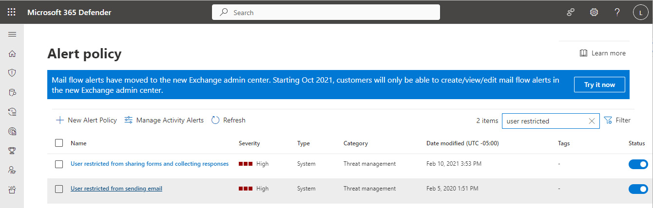 Figure 8.31 – Locating the alert policy