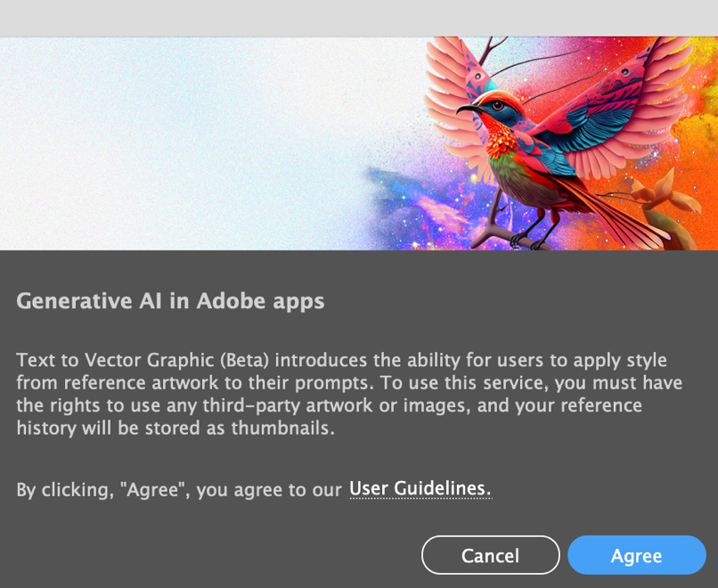 Figure 6.13 – Text to Vector Graphic notice agreement dialog box