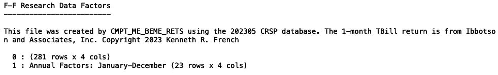 Figure 1.12: Preview of the description that is downloaded with factor data