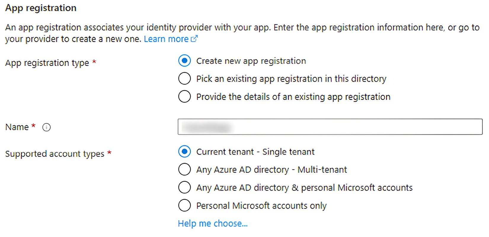 Figure 2.9: Default App Service app registration settings