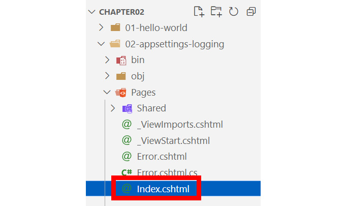 Figure 2.16: The Index.cshtml file within VS Code