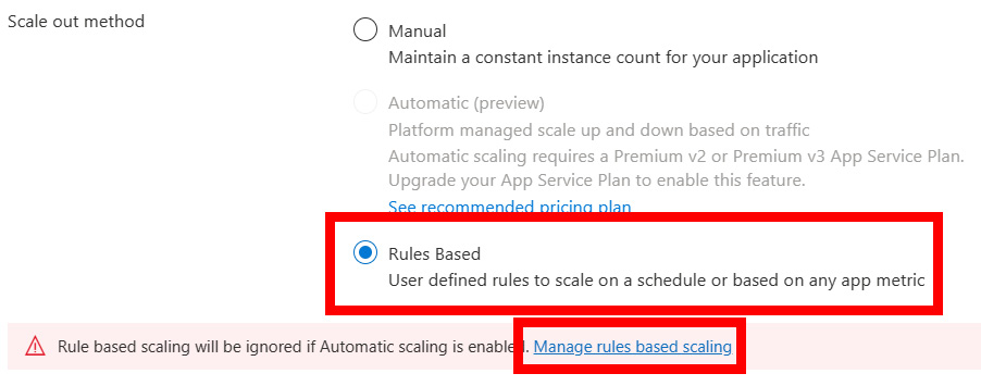 Figure 2.21: Options to configure rule-based scaling