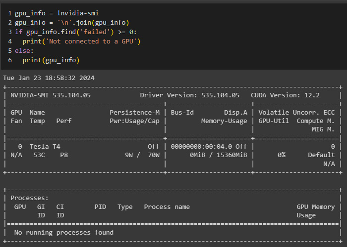 Figure 3.1 – Example of the output from gpu_info in Google Colab