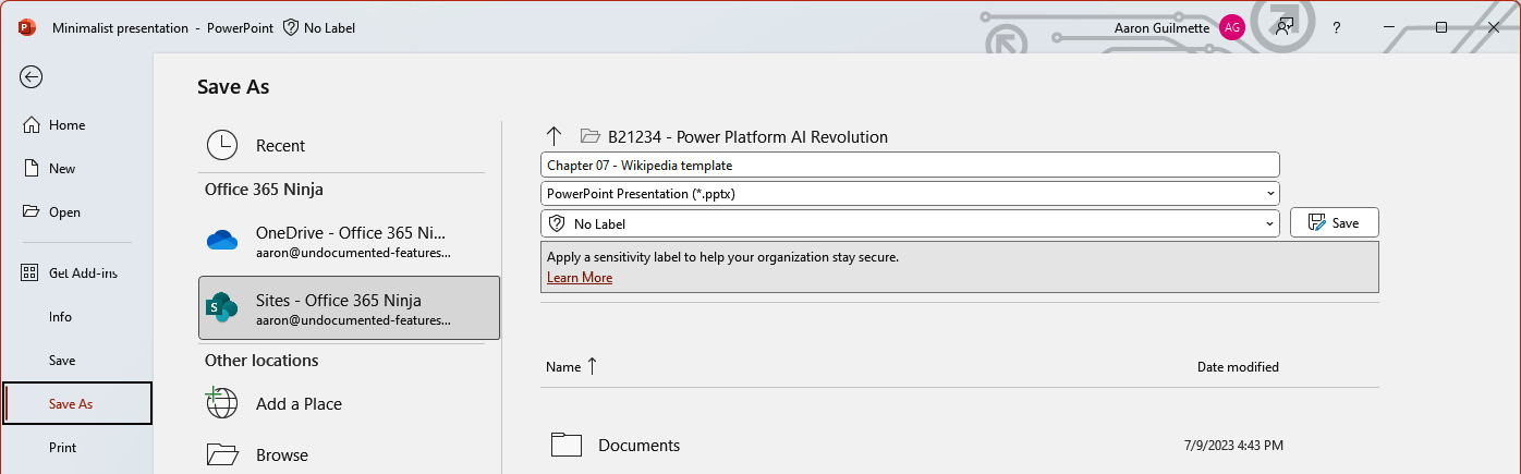 Figure 7.9 – Saving a PowerPoint template file