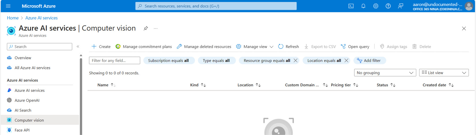 Figure 11.7 – Creating a Computer vision service