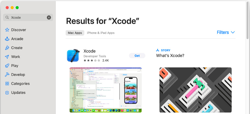 Figure 1.12: Xcode search results from the App Store