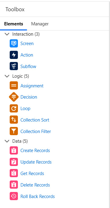 Figure 4.1 – Flow elements as represented on Salesforce Flow Builder