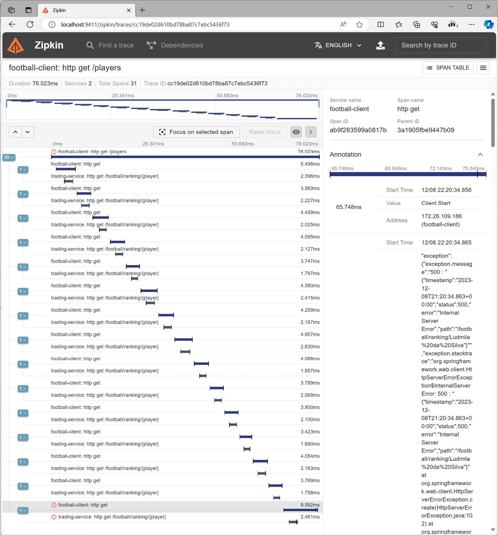 Figure 3.5: Trace details, including nested traces