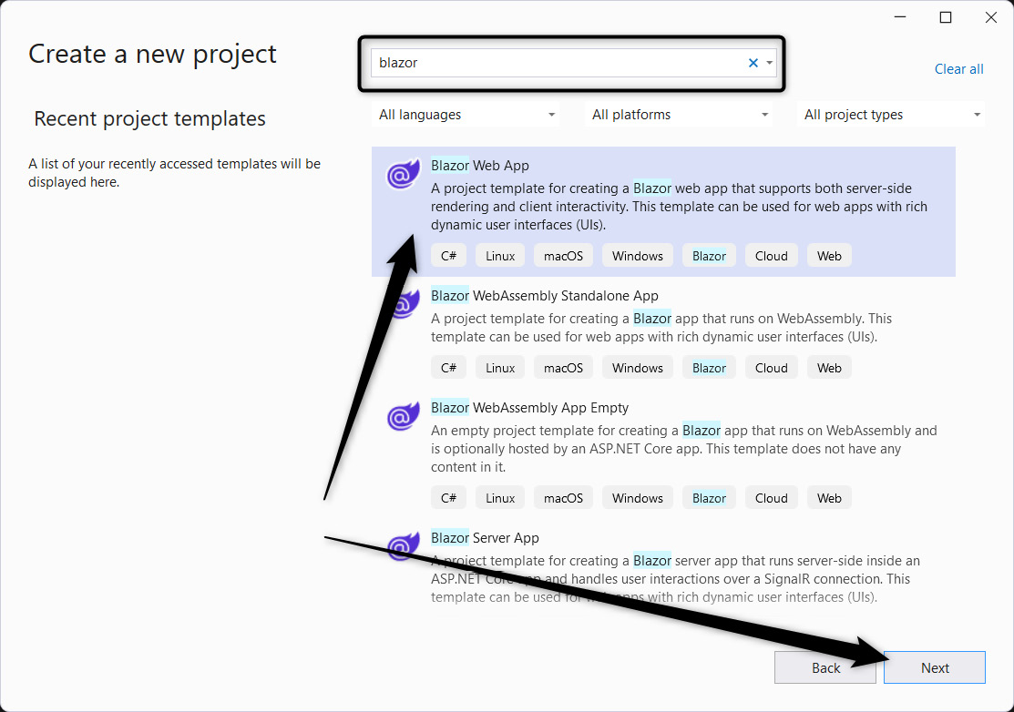 Figure 1.2: Selecting Blazor Web App from the available project types