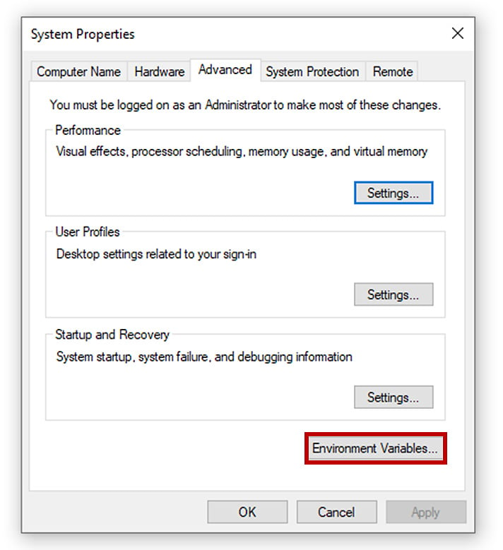 Figure 1.10: The System Properties pop-up window