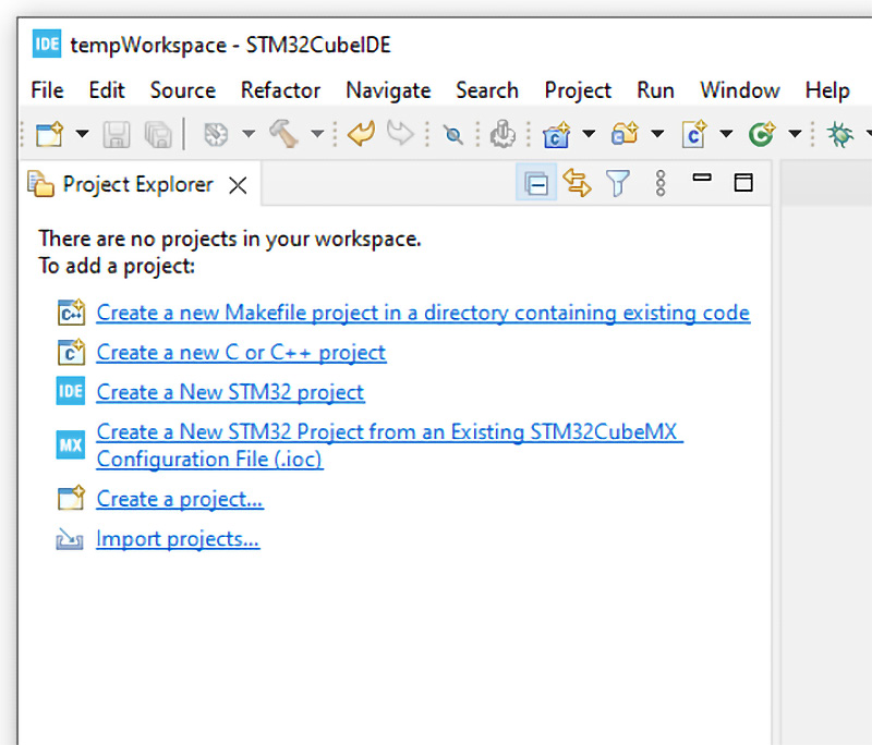 Figure 1.16: A workspace showing an empty Project Explorer pane