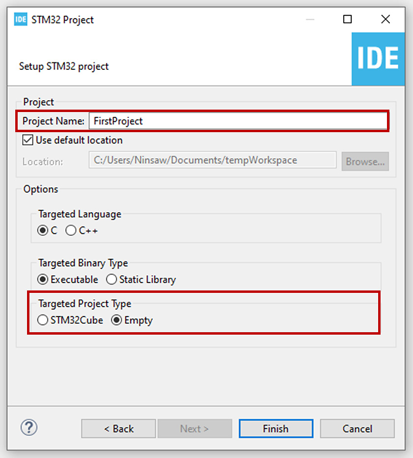 Figure 1.19: The Setup STM32 project window