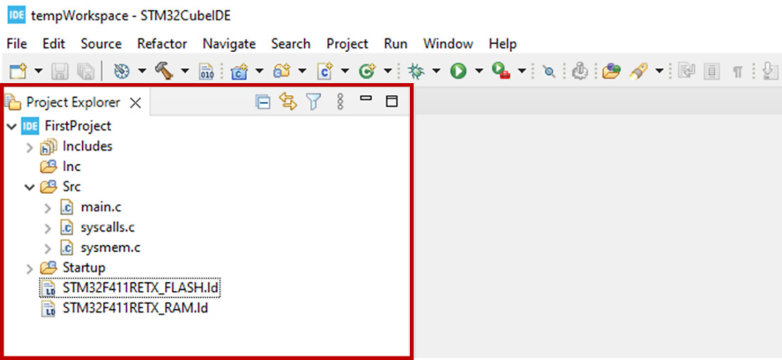 Figure 1.20: The Project Explorer pane showing a new project