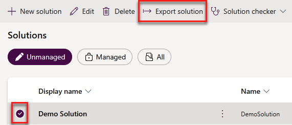 Figure 4.24: Exporting a solution via the ribbon