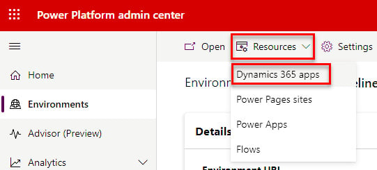 Figure 9.20 – Navigating to Dynamics 365 apps