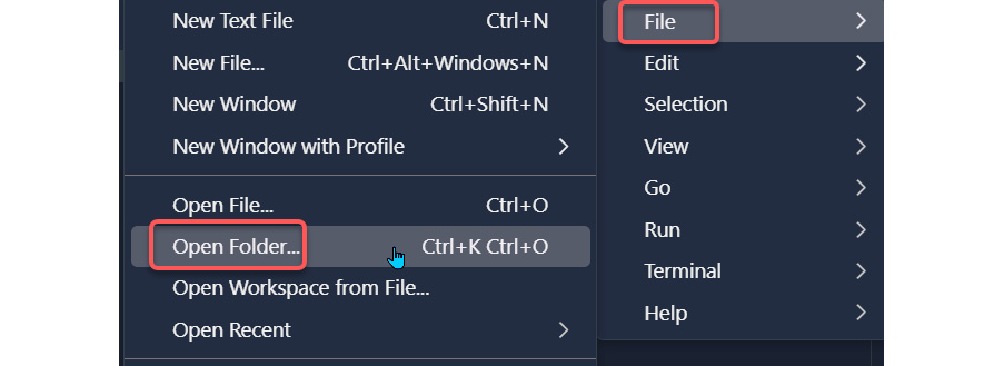 Figure 3.2 - Opening a folder from VS Code