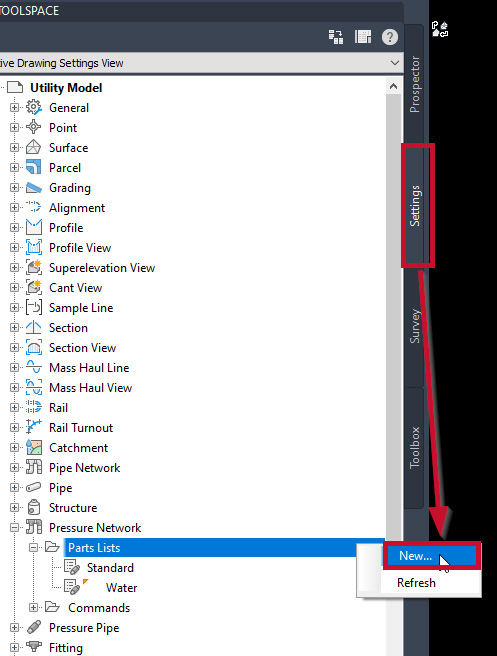 Figure 8.13 – Create a new pressure network parts list