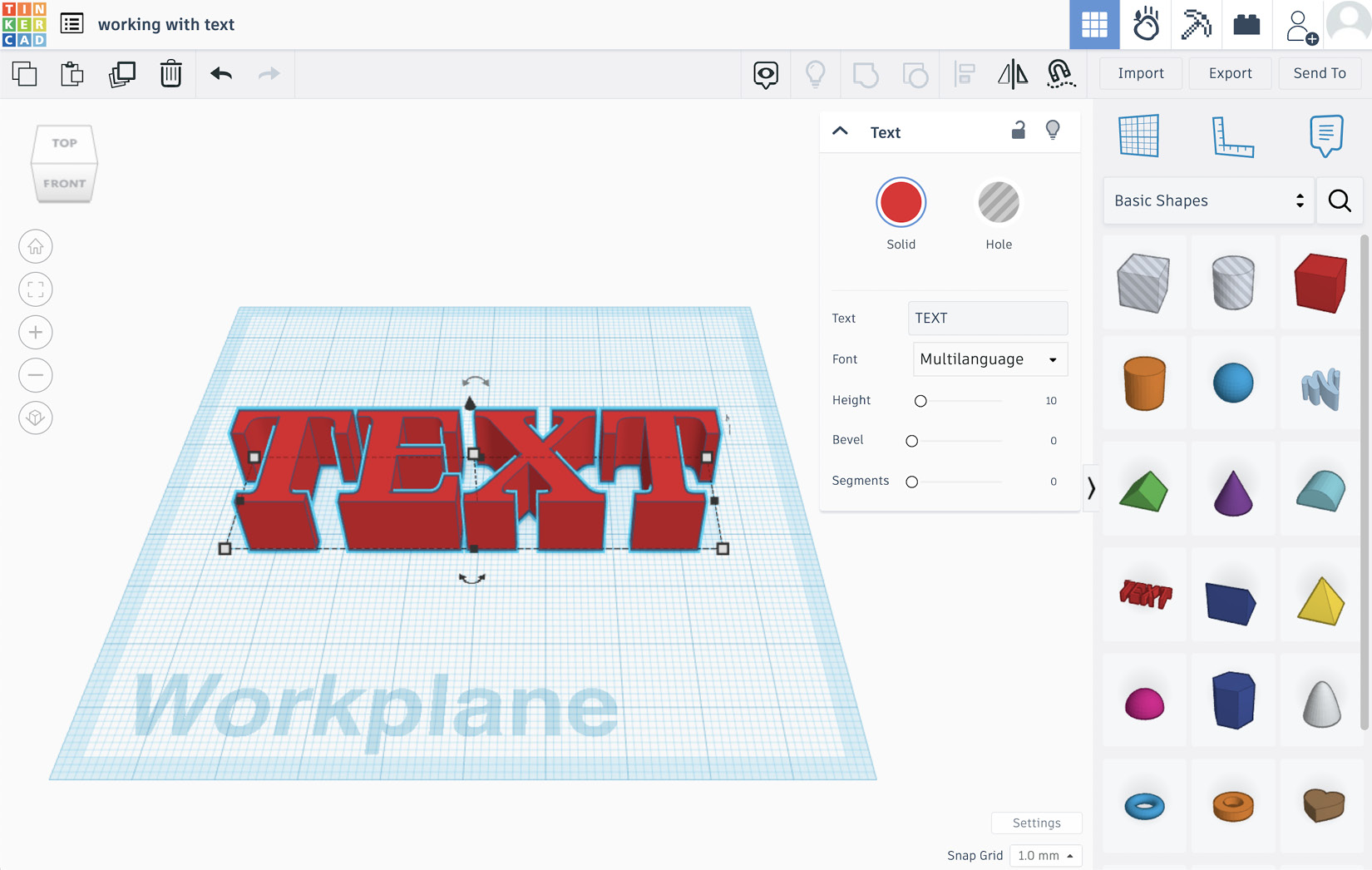 Figure 5.1: Adjusting the basic text shape parameters