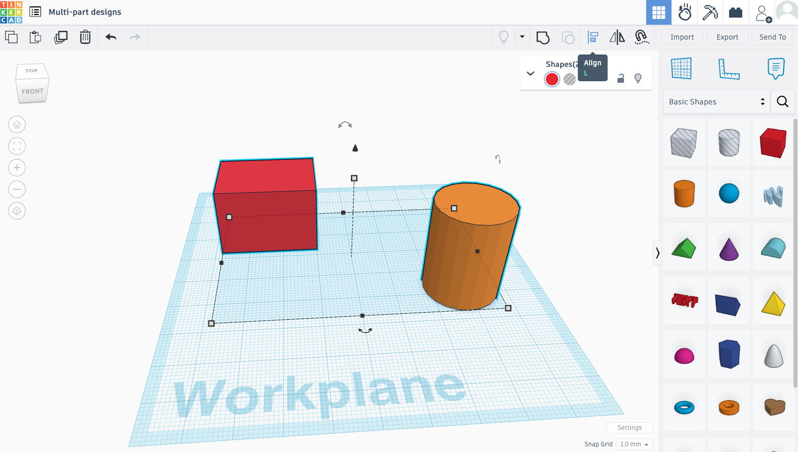 Figure 7.5: Choosing the Align tool to align two selected shapes