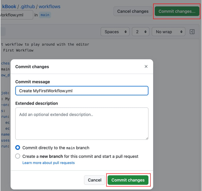 Figure 1.15 – Committing the workflow file