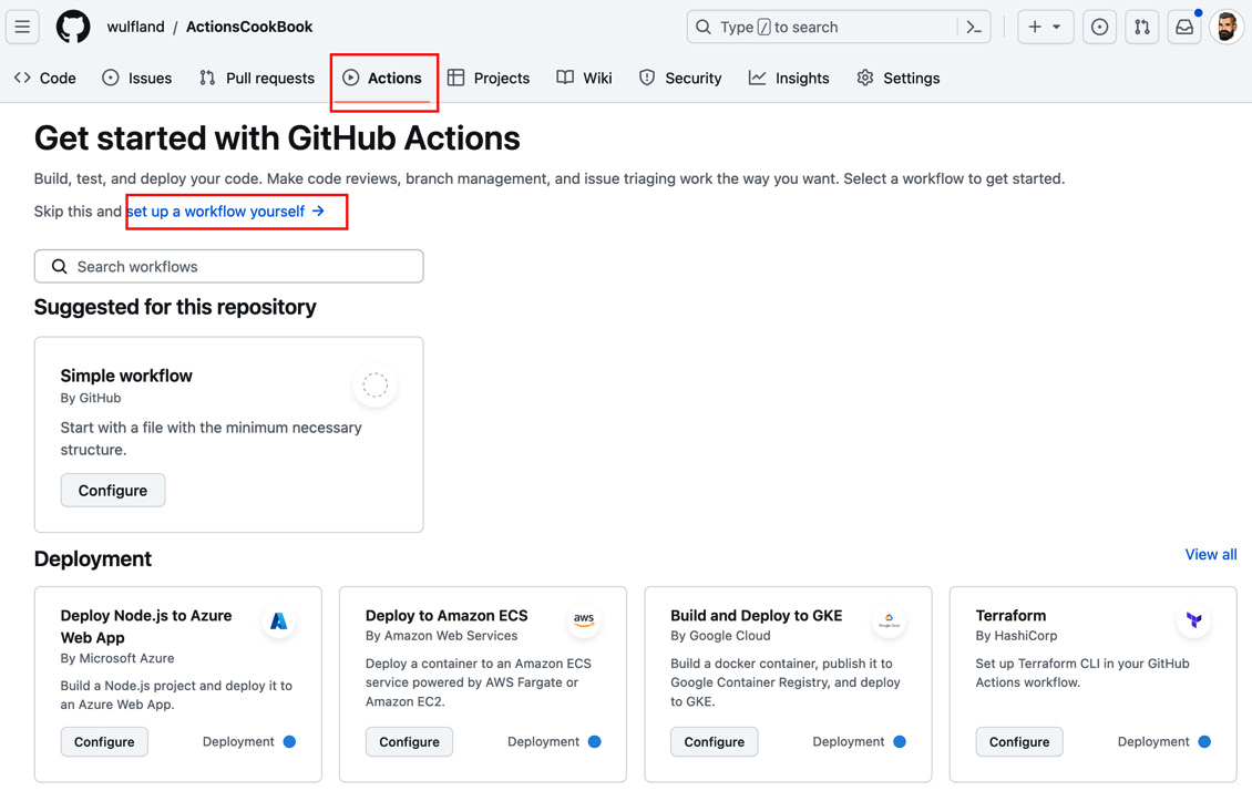 Figure 1.7 – Creating a new workflow in GitHub