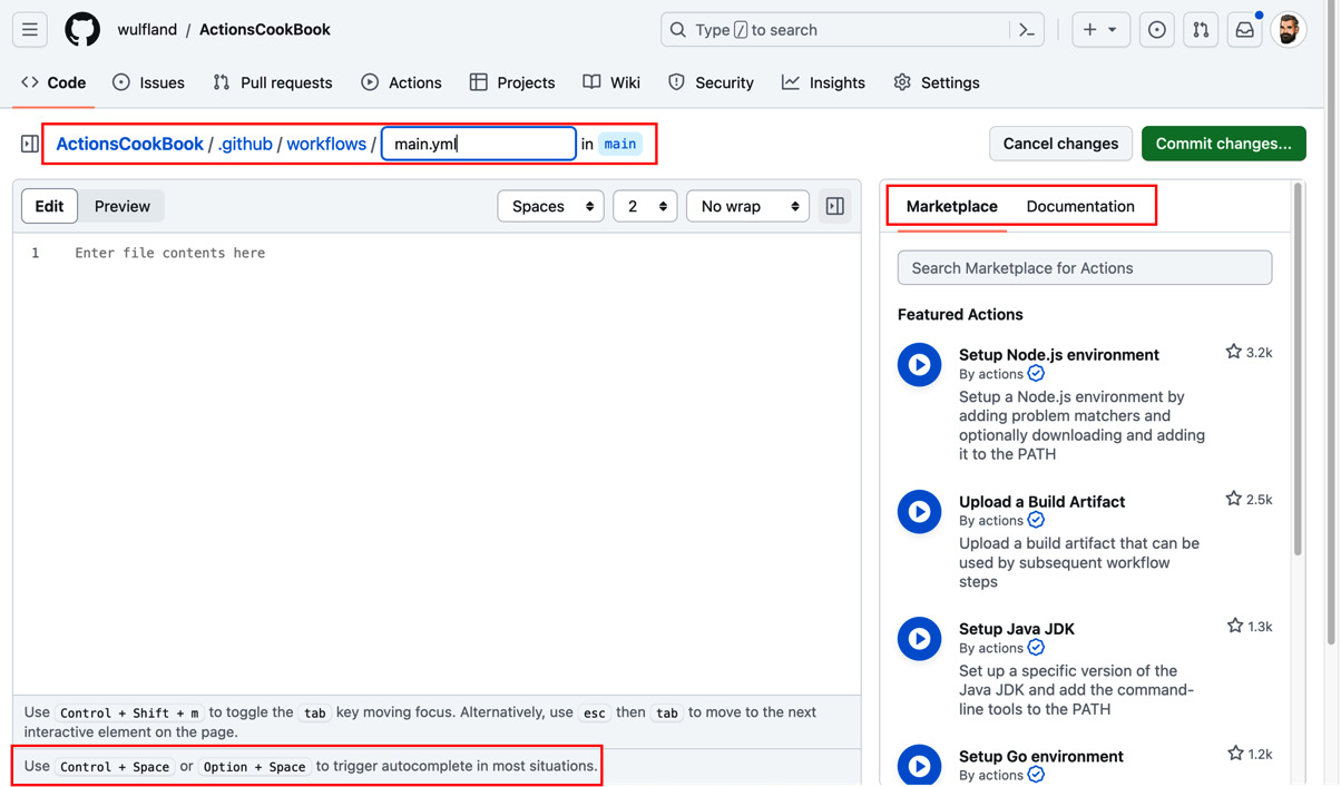 Figure 1.8 – The workflow editor for GitHub Actions