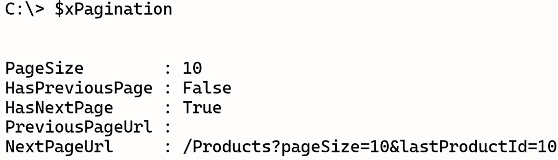 Figure 1.7 – Pagination metadata displayed in PowerShell