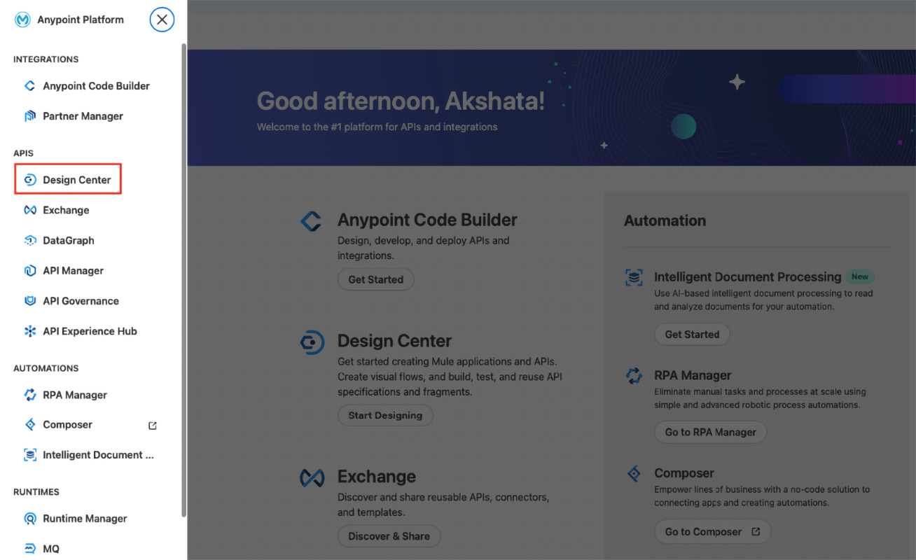 Figure 2.4 – The Anypoint Platform dashboard