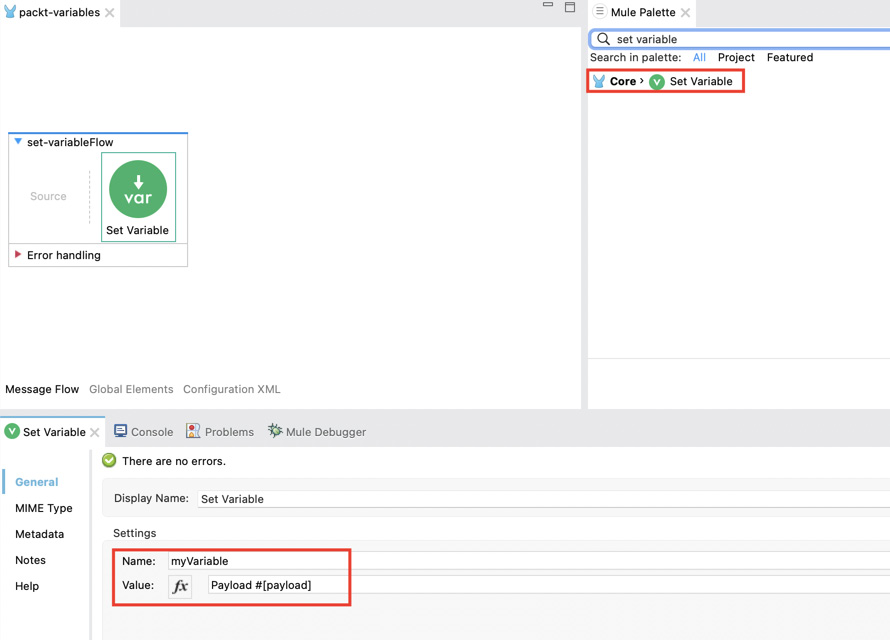 Figure 4.42: The Set Variable component in Anypoint Studio