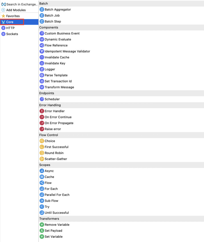 Figure 4.8: The Mule palette in Anypoint Studio