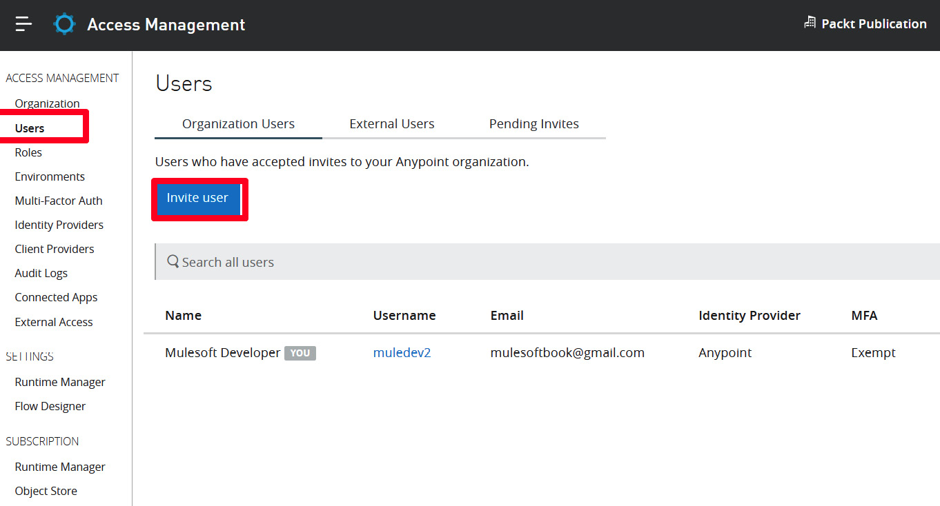 Figure 5.28 – Anypoint Platform – Invite user